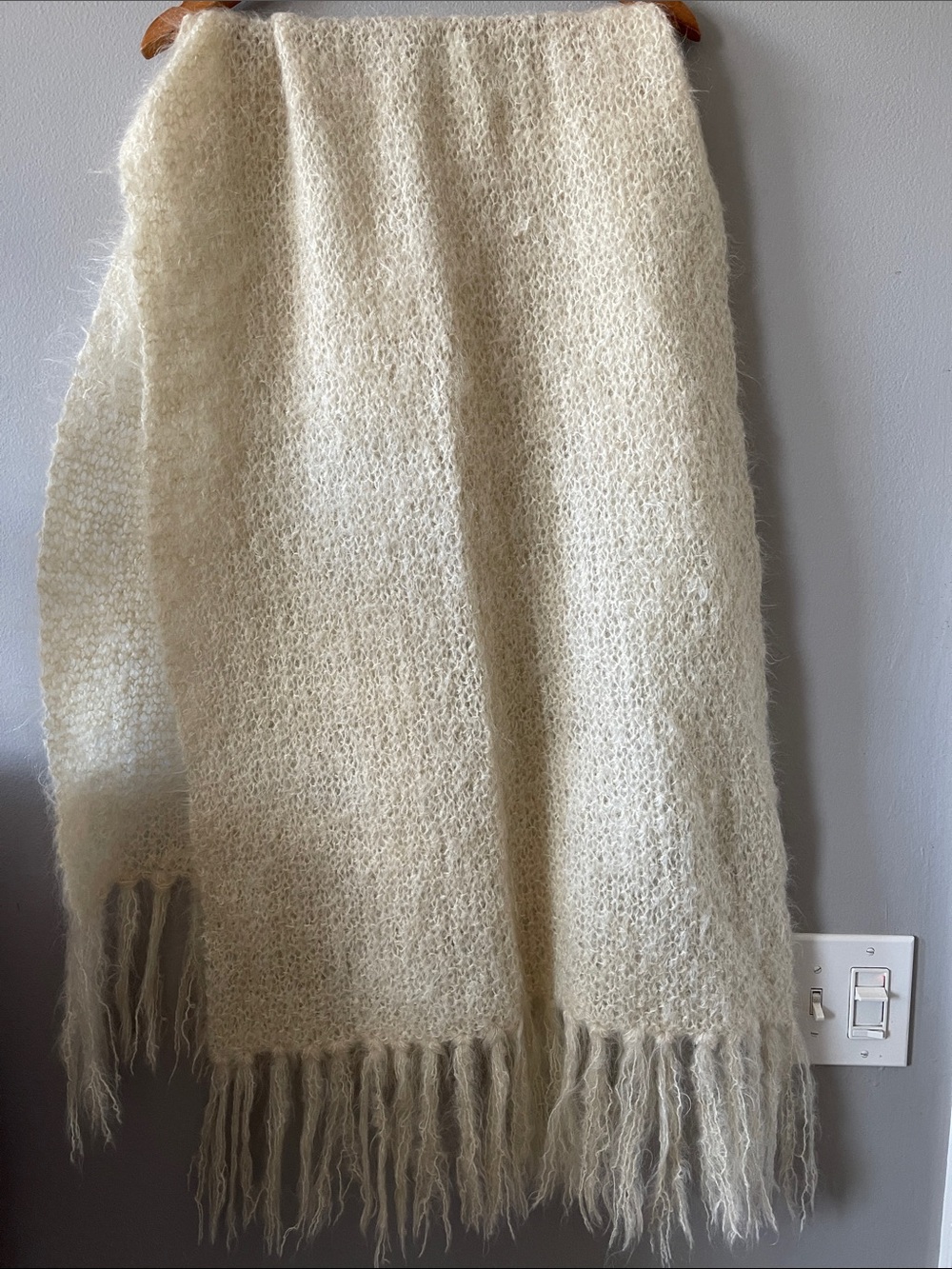 Light Cream yellow Mohair Fringe Scarf Wrap - large